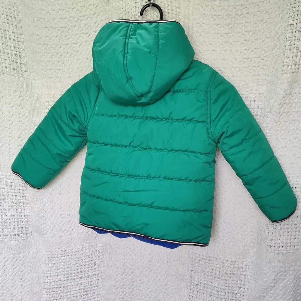 Oshkosh B'gosh Thick Puffy Green Coat Size 4 Hooded Pockets Zipper